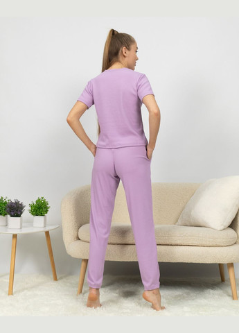 Светло-фиолетовая всесезон пижама женская из рубчика футболка и штаны светло-сиреневый Maybel