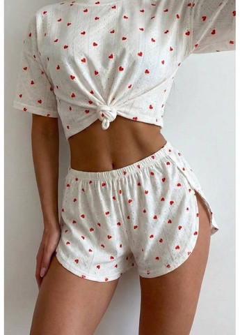 Белая пижама с сердечками (топ, шорты), цвет белый Fashion