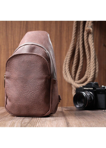 Компактная женская сумка через плечо из экокожи с акцентом на текстильную лямку 22778 Коричневый Vintage (303877336)