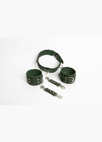Кожаный набор: наручники, наножники, ошейник KIT-2 зелёный Edena (307925934)
