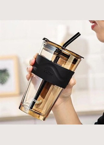 Скляна склянка з кришкою і трубочкою для смузі, коктейлів, айс кави - Aurora 450 мл More (299914622)