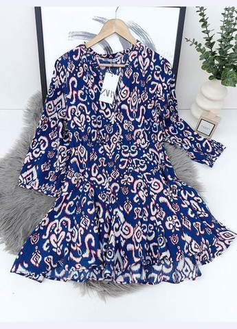 Синя розкльошена сукня міні з принтом Zara