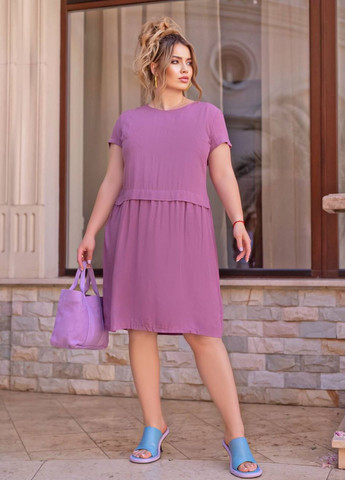 Розово-лиловое повседневный однотонное платье с потайной молнией No Brand однотонное
