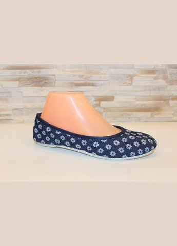 Женские балетки женские синие из текстиля | синие цветочные без декора, белая подошва текстиль (323485022)