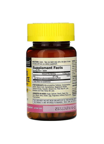 Вітаміни та мінерали Ferrous Gluconate, 100 таблеток Mason Natural (293341504)