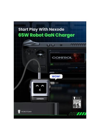 Зарядное устройство 1xUSB+2xUSB-C 65W GaN CD361 gray (25685B) Ugreen 1xUSB + 2xUSB-C 65W GaN CD361 gray (370014707)