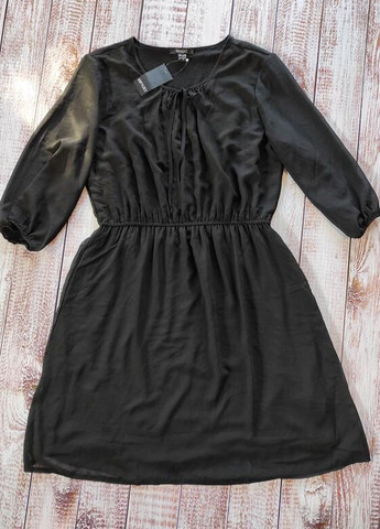 Черное праздничный, деловое, повседневный, кэжуал платье миди шифоновое рукав 3/4 Esmara однотонное