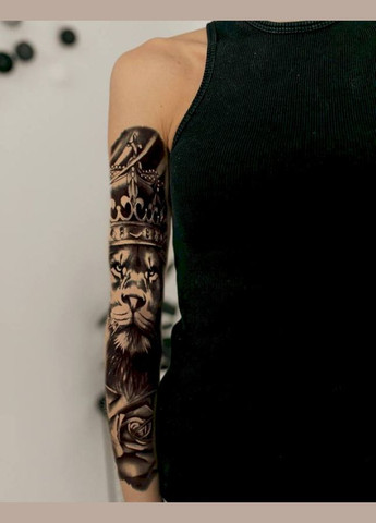Тимчасове водостійке тату-рукав "Лев з короною" Tattooshka (315440178)