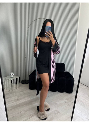 Розовый демисезонный комплект женский ночнушка+халат Style Point