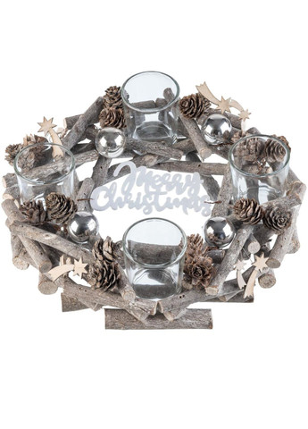 Рождественский венок-подсвечник «Winter Magic» из натуральных материалов 28см Красный (7858) Livarno home (363135314)