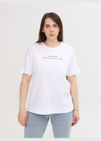 Біла літня футболка жіноча біла з написом бавовняна пряма з коротким рукавом MDG Пряма