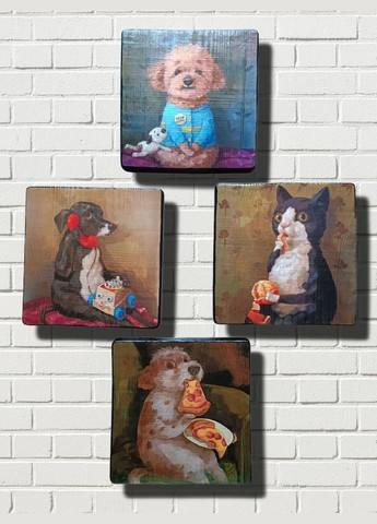 Деревянное панно "Собаня с пиццей" Handmade (335976176)