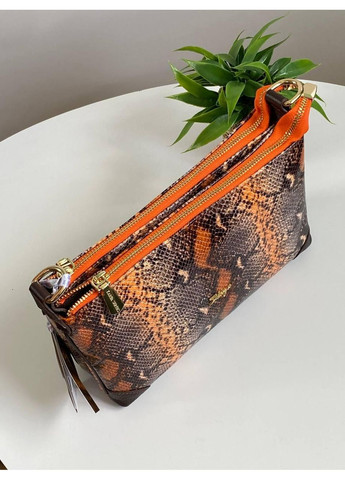 Яскрава жіноча крос-боді Туреччина помаранчева з шоколадом, натуральна шкіра рептилія, три відділи, ремінь в комплекті Karya (361147665)