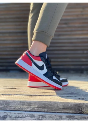КРОССОВКИ ЖЕНСКИЕ NIKE AIR JORDAN RETRO 1 LOW WHITE RED BLACK 3 НАЙК АИР ДЖОРДАН No Brand чёрные демисезоны (368858151)