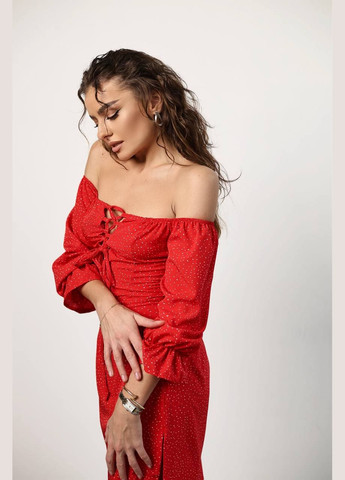 Красное женское платье софт No Brand в горошек