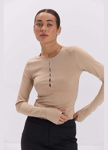 Жіночий бежевий лонгслів з вирізами спереду вгорі Arjen (317233867)