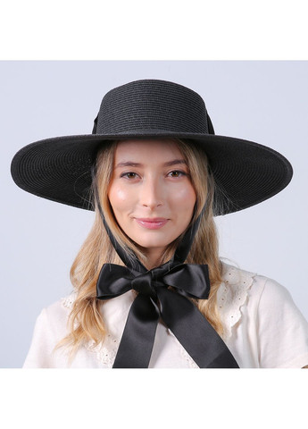 Капелюх з шировкими полями жіночий з стрічкою-завязкою папір чорний ПЕРІС LuckyLOOK 735-163 (328389057)