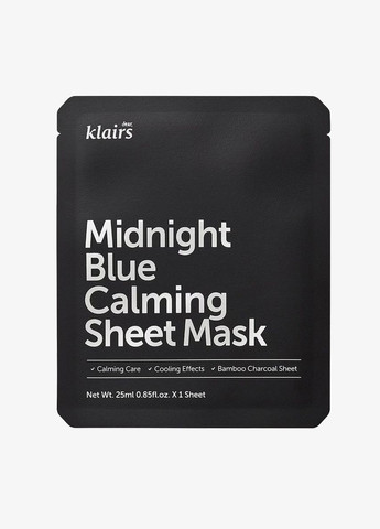 Тканевая успокаивающая маска Midnight Blue Calming Sheet Mask (упаковка 25 мл*5 шт) dear, Klairs (285790077)