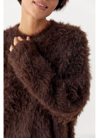 Темно-коричневий демісезонний тепла вільна кофта зі штучного хутра джемпер Byron