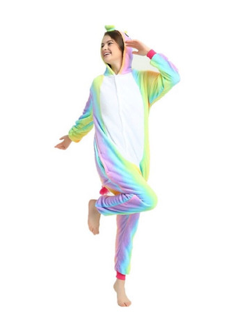 Кігурумі костюм піжама жіночий махровий застібається на кнопках з капюшоном вухами (478516-Prob) Райдужний єдиноріг розмір ХL Unbranded (305843426)