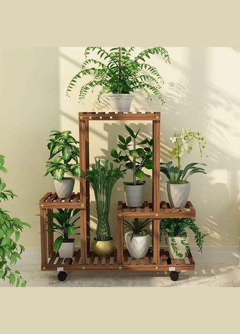 Підставка для квітів з дерева Шатійон на коліщатках мускат (ЦВТ-111307) No Brand (328227416)