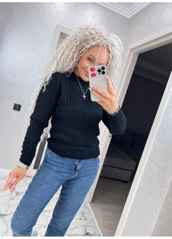 Чорний демісезонний жіночий м’який светр з тонкої пряжі джемпер No Brand