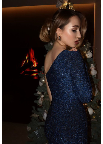 Синее праздничный, коктейльное, вечернее вечернее макси платье из люрекса киви ✨✨✨ силуэтная, на одно плечо Україна однотонное