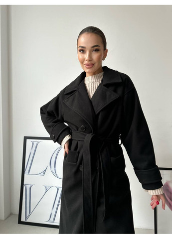 Чорне демісезонне Пальто з поясом із кашеміру Garna