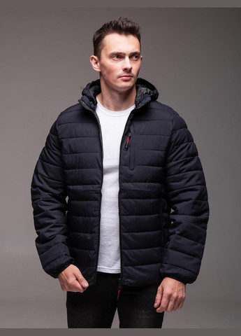 Темно-синя демісезонна куртка стьобана з капюшоно осінь/весна No Brand