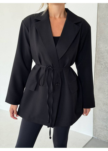 Черный женский пиджак жакет костюмная ткань, с пончиками, подкладом Україна -