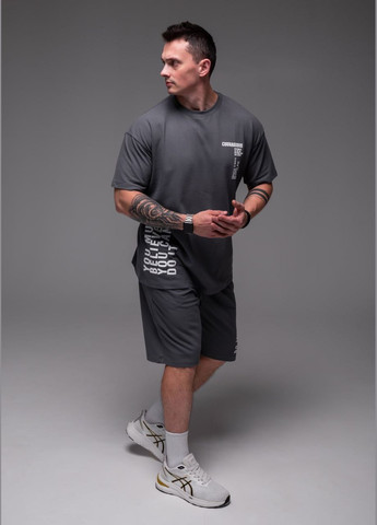 Серый демисезонный мужской oversize костюм oversize прочная дышащая ткань хлопок 100% ( лакоста ) No Brand