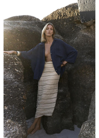 Синяя рубашка оверсайз из 100%-го льна Zara