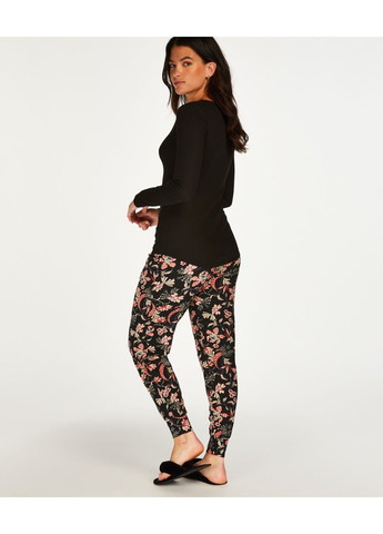 Чорна всесезон піжамний лонгслів із вафельної тканини Hunkemoller