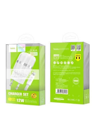 Мережевий зарядний пристрій 2USB C41A 2.4A White + USB Cable iPhone 6 Hoco (271823275)