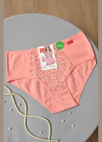 Труси жіночі напівбатальні з гіпюровою вставкою персикового кольору Let's Shop (278050261)