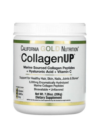 Морський колаген з вітаміном C та гіалуроновою кислотою CollagenUP 206 г California Gold Nutrition (263516173)