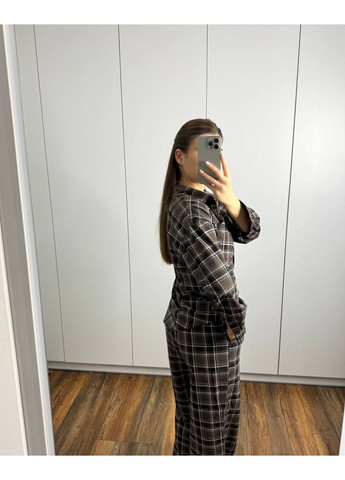 Коричневая всесезон пижама из фланели — замеры в описании рубашка + брюки DK/DL Мода без кордонів