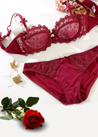 Бордовый демисезонный женский кружевной комплект белья melissa melissa белый (7093) FS