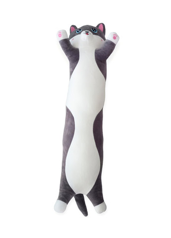 Кіт батон 70 см з об'ємною мордочкою 3Д 3D м'яка іграшка антистрес подушка плюшевий котик обіймашка графіт No Brand (289370339)