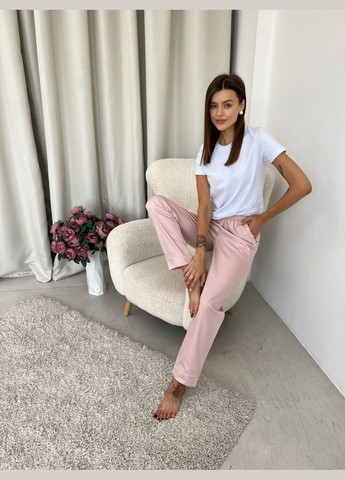 Комбінована жіноча піжама футболка + штани пудровий з білим (вк4306в-4-01) Cosy