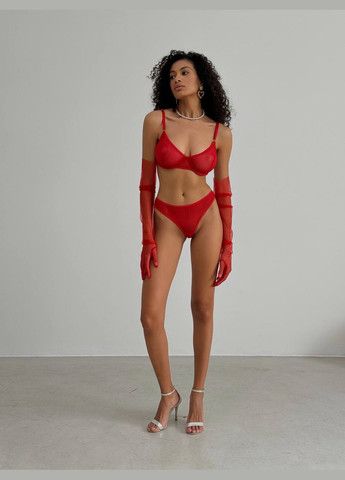 Красный демисезонный базовый минималистичный комплект сеточкой Vakko