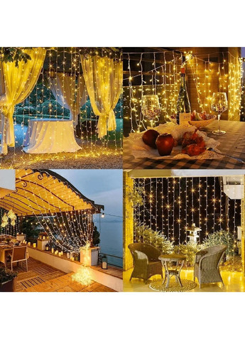 Светодиодная гирлянда на окно с работой от сети контроллером соединением гирлянд 3х2м 192 LED (478679-Prob) Желтая Unbranded (308289990)