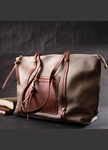 Оригінальна двокольорова сумка жіноча з натуральної шкіри 22304 Бежева Vintage (298570329)