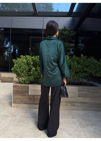 Изумрудная повседневный рубашка однотонная No Brand с длинным рукавом