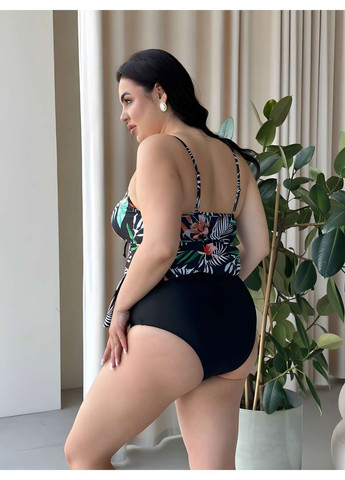 Чорний літній жіночий літній роздільний різнокольоровий купальник танкіні No Brand