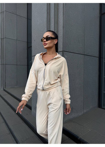 Велюровый женский костюм двойка: укороченная кофта и брюки свободного кроя MonCher (352529254)