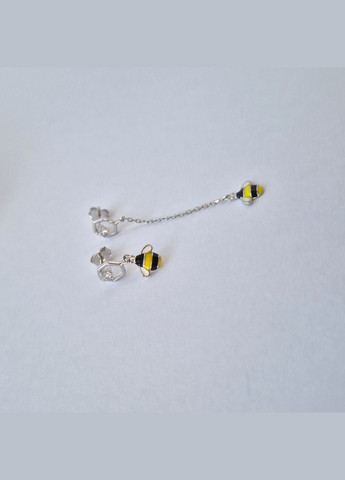 Срібні сережки гвоздики на фіксаторах Бджілка Срібло 925 проби Родоване 1.60г 1459 No Brand (306742822)