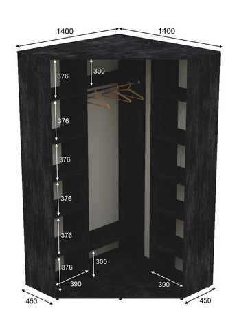 Шкаф-купе двухдверный угловой 140*140*230 Бетон темный Зеркало с пескоструйным рисунком Угол-4 Алекса (360469588)
