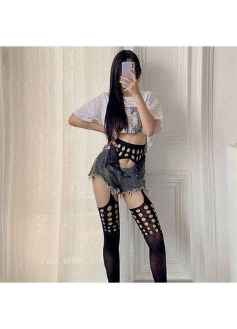 Чорний демісезонний колготки з імітацією панчіх "колготипанчохи" - чорний - 2/3/4 ( ) - еротична білизна -