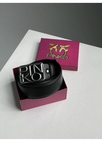 Ремінь жіночий шкіряний Pinko Text Leather Belt Black/Silver чорний Пінко пояс срібна бляха No Brand (360508528)